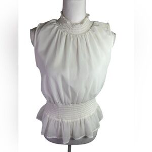 Japna White Peplum Crop Top Ruffle Blouse Size L